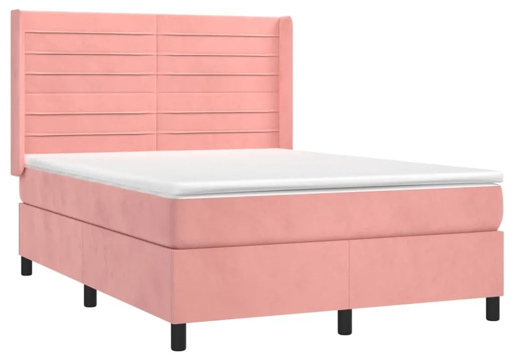 vidaXL Κρεβάτι Boxspring με Στρώμα Ροζ 140x190 εκ. Βελούδινο