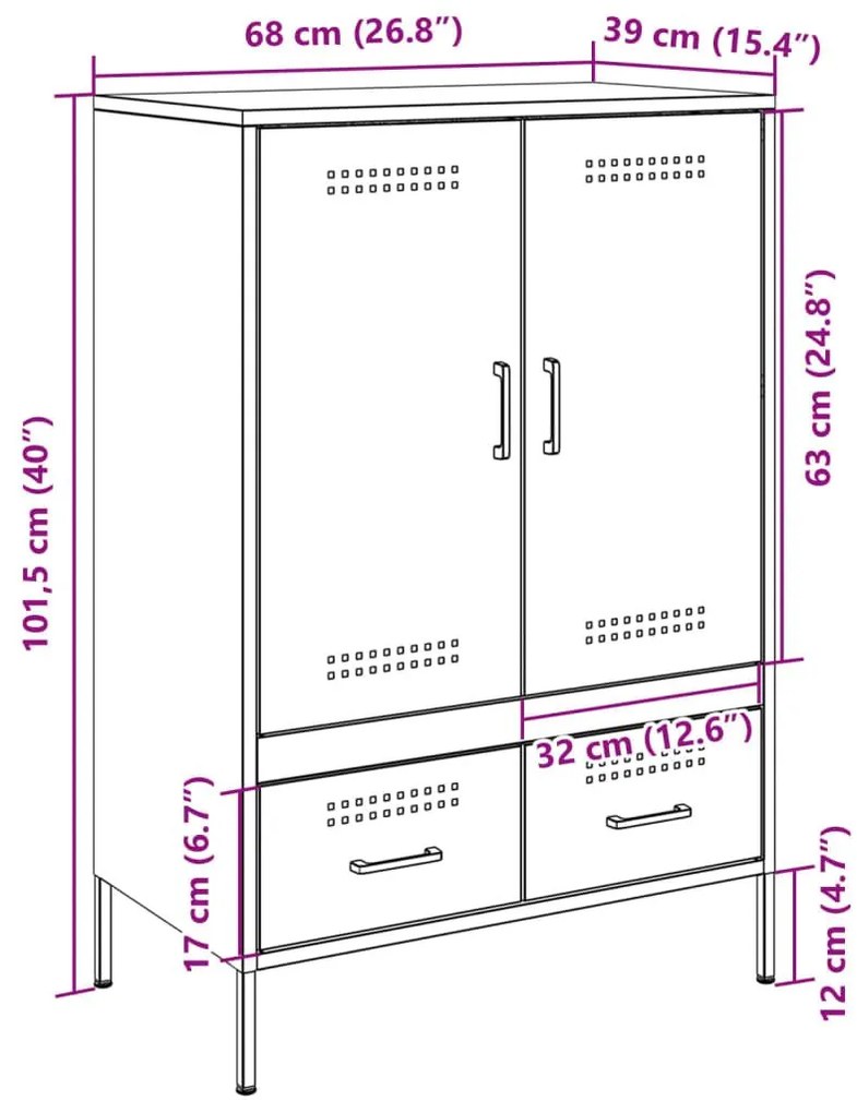 Ντουλάπι Λευκό 68x39x101,5 εκ. από Χάλυβα - Λευκό