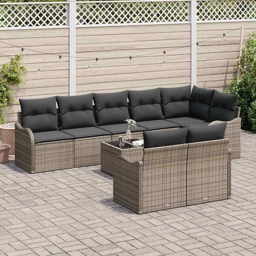 vidaXL Σετ Καναπέ Κήπου με μαξιλάρι 9 pcs Γκρι Πολυ ράταν