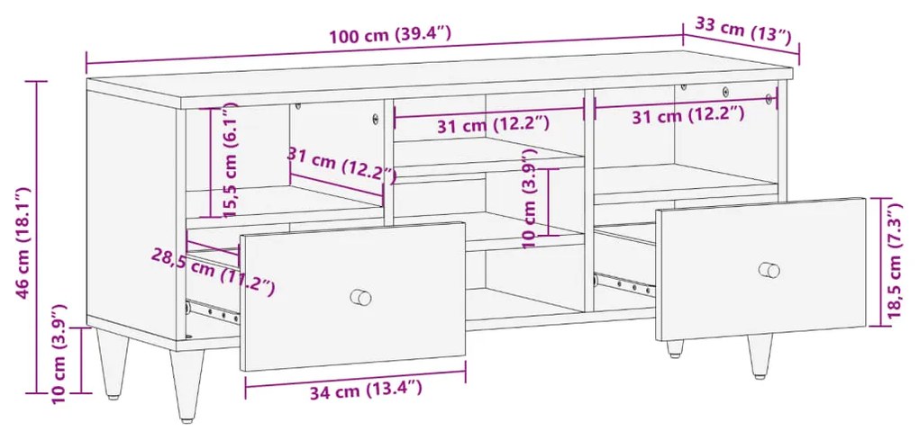 ΈΠΙΠΛΟ ΤΗΛΕΟΡΑΣΗΣ 100 X 33 X 46 ΕΚ. ΑΠΟ ΜΑΣΙΦ ΞΥΛΟ ΜΑΝΓΚΟ 358302