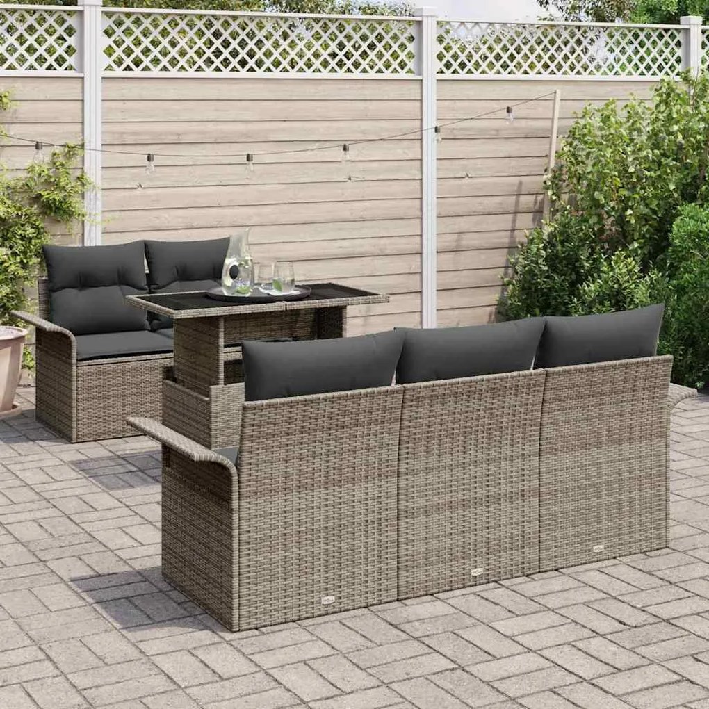 vidaXL Σετ Καναπέ Κήπου με μαξιλάρι 6 pcs Γκρι Πολυ ράταν