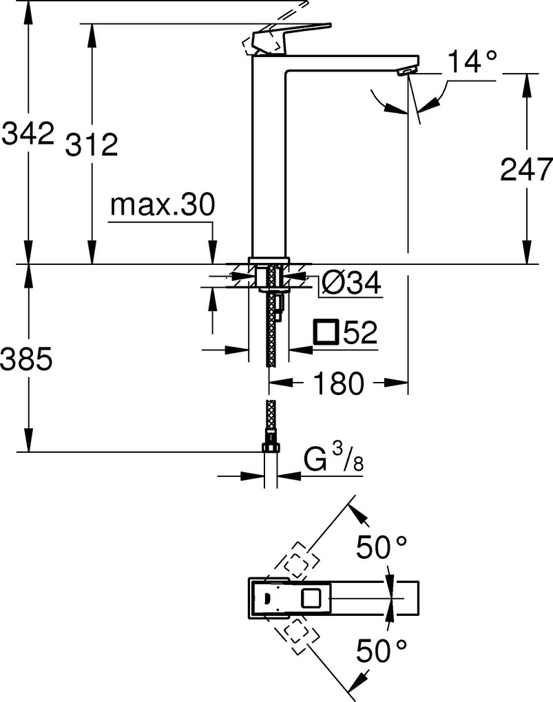 Μπαταρία επιτραπέζιου νιπτήρα Grohe Eurocube XL-size-Anthraki Mat