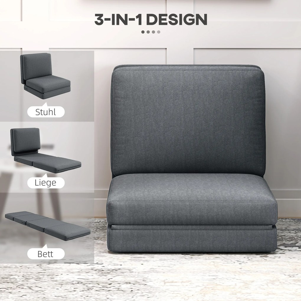 HOMCOM Αναδιπλούμενο κάθισμα δαπέδου με μαξιλάρι, μετατρέψιμος πολυθρόνας, σαλόνι, δωμάτιο επισκεπτών, γραφείο, 75 x 268 x 18 cm, σκούρο γκρι