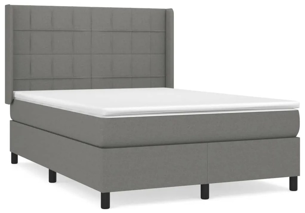 Κρεβάτι Boxspring με Στρώμα Σκούρο Γκρι 140x190 εκ. Υφασμάτινο - Γκρι