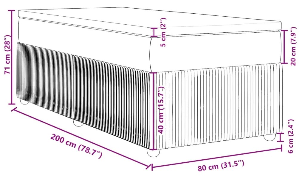 Κρεβάτι Boxspring με Στρώμα Ανοιχτό Γκρι 80x200 εκ. Βελούδινο - Γκρι