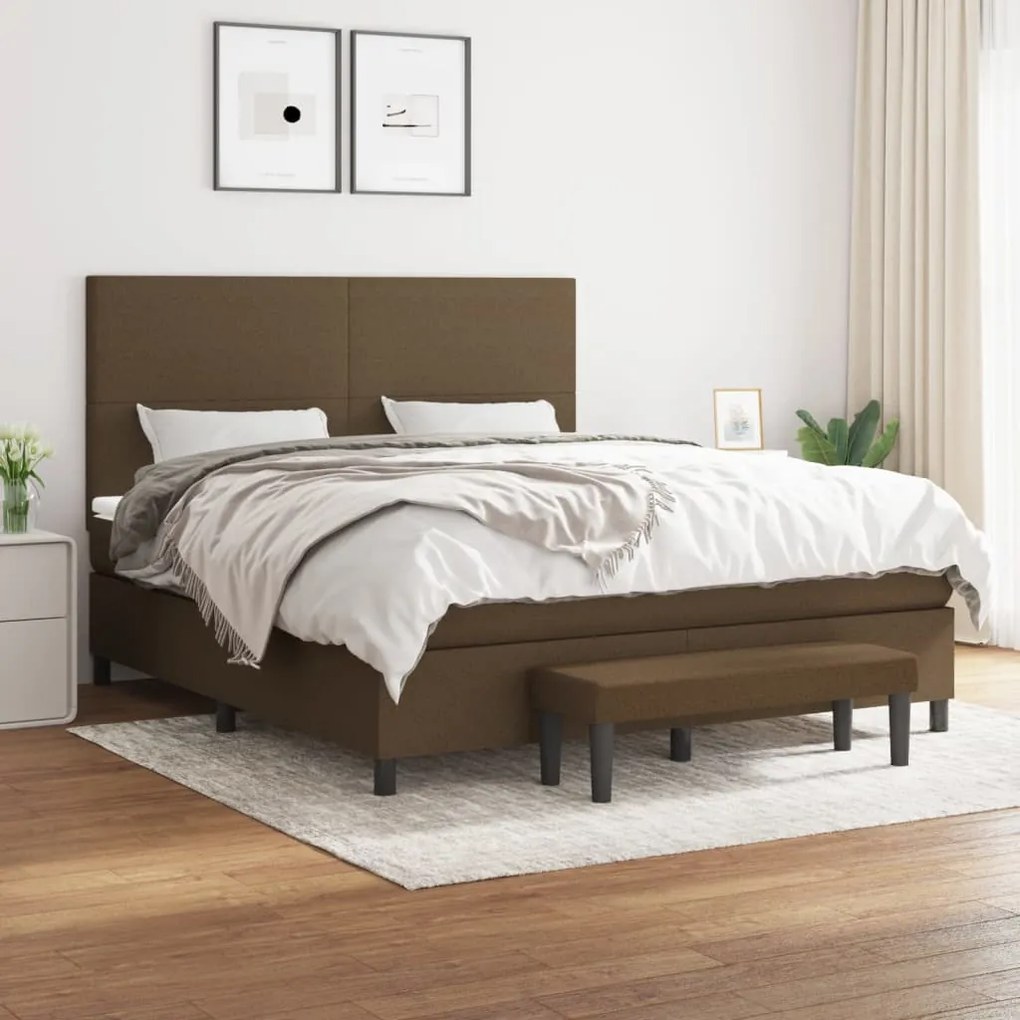 Κρεβάτι Boxspring με Στρώμα Σκούρο Καφέ 180x200 εκ Υφασμάτινο