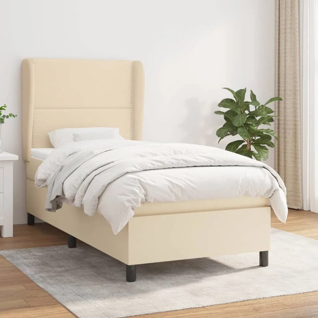 vidaXL Κρεβάτι Boxspring με Στρώμα Κρεμ 100 x 200 εκ. Υφασμάτινο