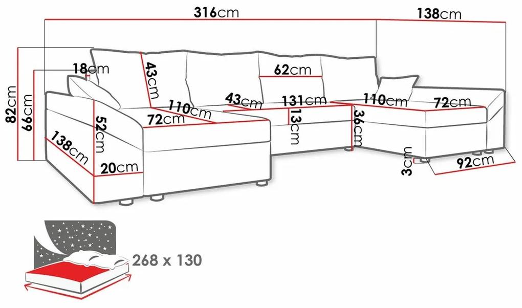 Γωνιακός Καναπές Memphis 105, Λειτουργία ύπνου, Αποθηκευτικός χώρος, 310x145x82cm, 108 kg, Πόδια: Πλαστική ύλη | Epipla1.gr