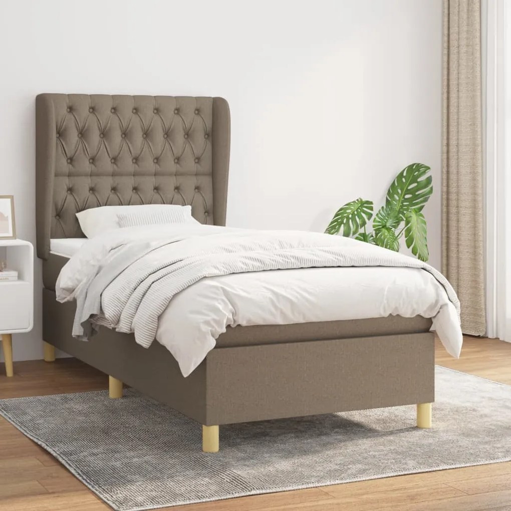 Κρεβάτι Boxspring με Στρώμα Taupe 90x200 εκ. Υφασμάτινο