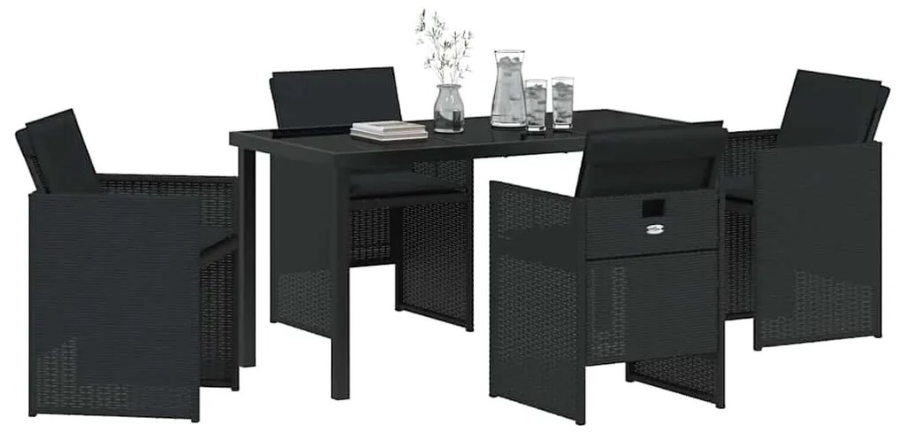 vidaXL Σέτ φαγητού για κήπο με μαξιλάρι 5 pcs Μαύρο συνθετικό ρατάν