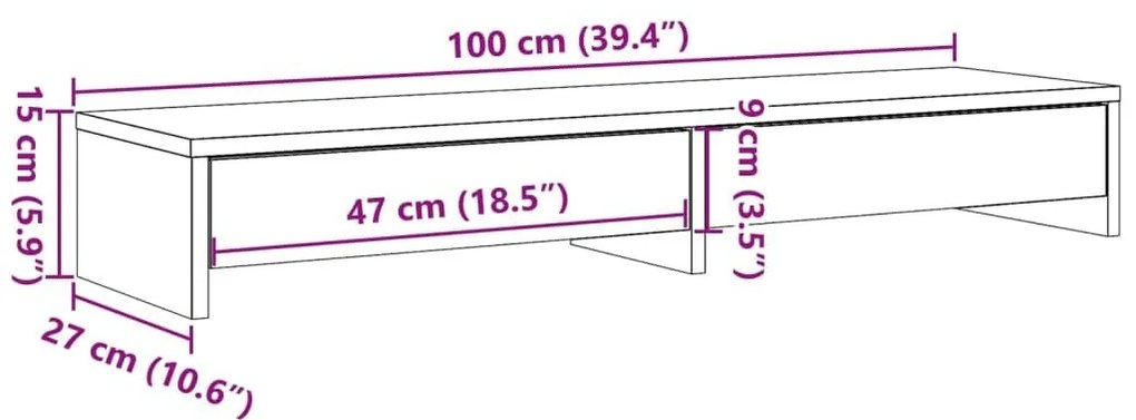 Βάση Οθόνης με Συρτάρια Μαύρη 100x27x15 εκ. από Επεξεργ. Ξύλο - Μαύρο