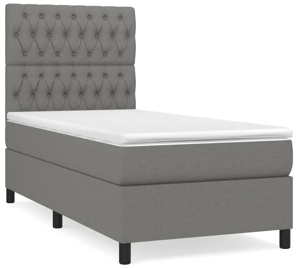 Κρεβάτι Boxspring με Στρώμα Σκούρο Γκρι 100x200 εκ. Υφασμάτινο - Γκρι