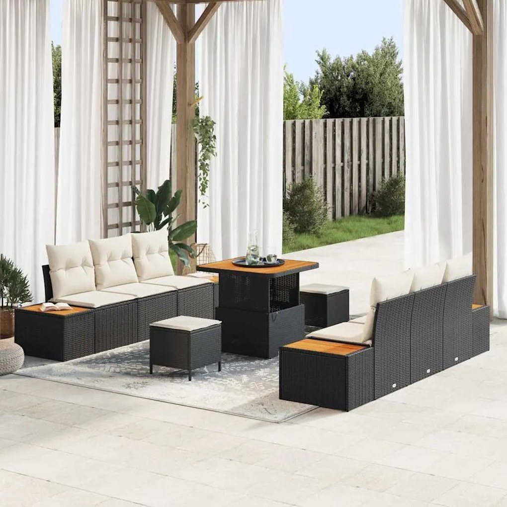 vidaXL Σετ Καναπέ Κήπου με μαξιλάρι 9 pcs Μαύρο Πολυ ράταν
