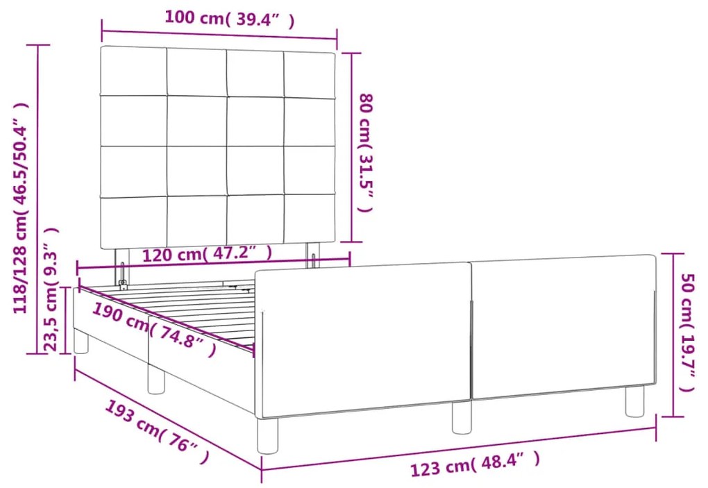 Πλαίσιο Κρεβατιού με Κεφαλάρι Σκ. Γκρι 120x190 εκ. Βελούδινο - Γκρι