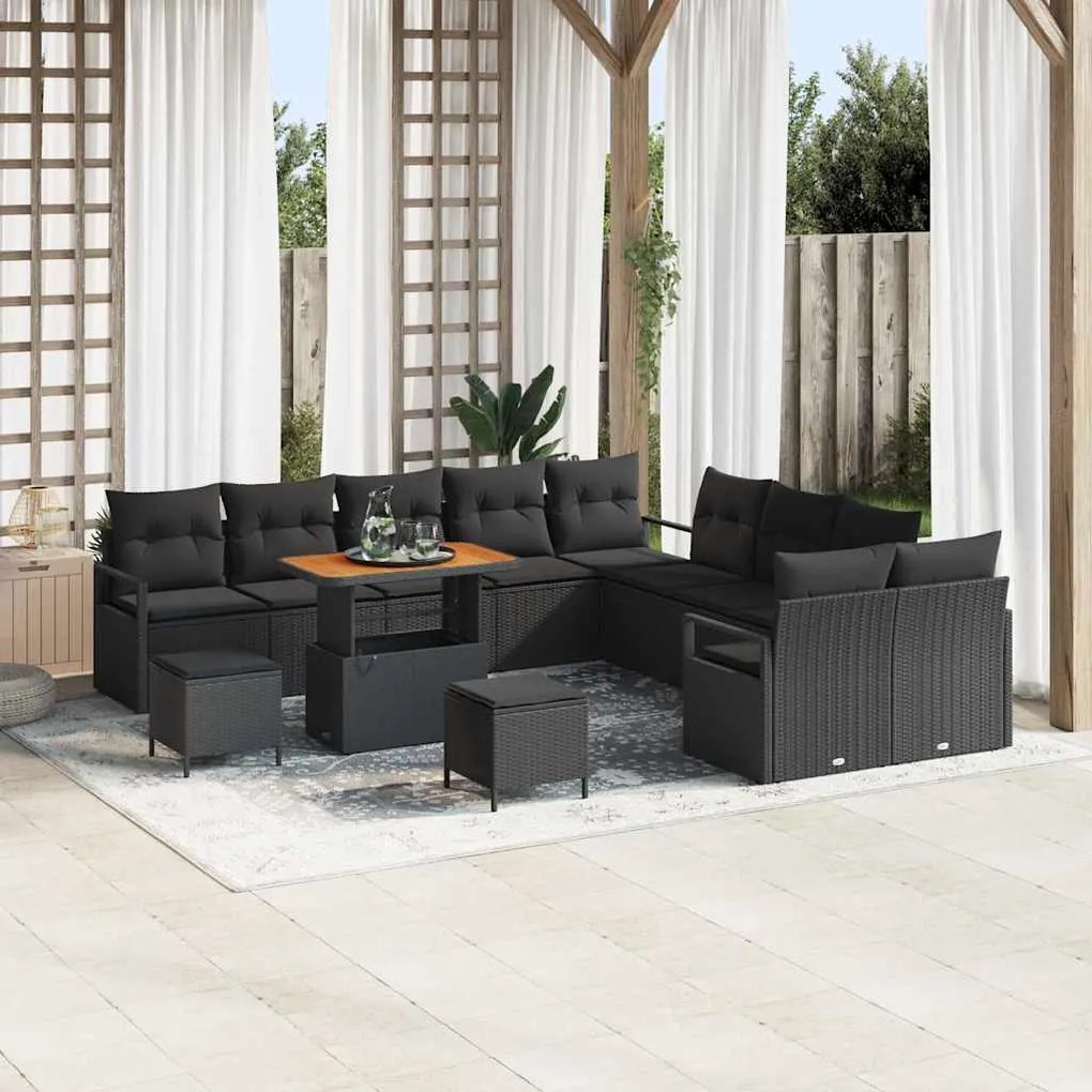 vidaXL Set Κήπου 13 Τεμαχίων με Μαξιλάρια - Μαύρος Πολυρόπινακας Ακακίας
