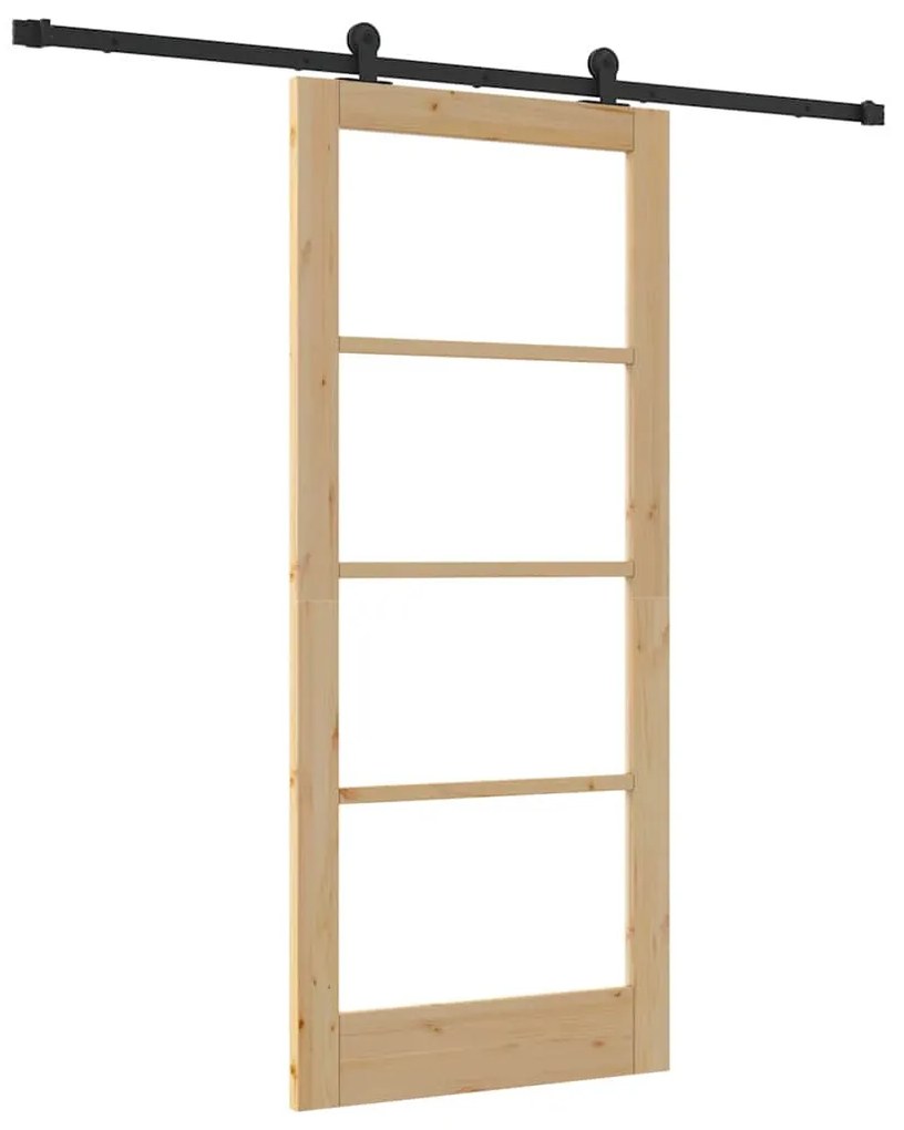 vidaXL Συρόμενη Πόρτα Χειροκίνητος Καφέ 86 x 198.5 cm Ξύλο και μέταλλο