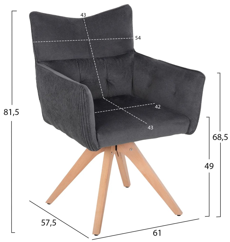 Πολυθρόνα QUILL C9843.03 Γκρί με Πόδια Ξύλο Οξιάς 61x57,5x91Υεκ. 2αδα 61x57.5x91 εκ.