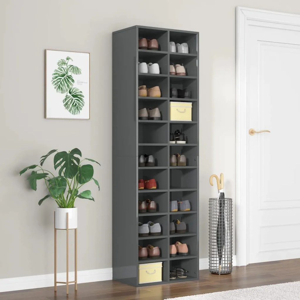 vidaXL Παπουτσοθήκη Γυαλιστερό Γκρι 54 x 34 x 183 εκ. από Μοριοσανίδα