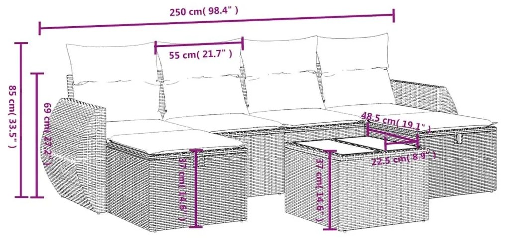 Σαλόνι Κήπου 6 Τεμαχίων από Γκρι Συνθετικό Ρατάν με Μαξιλάρια - Γκρι