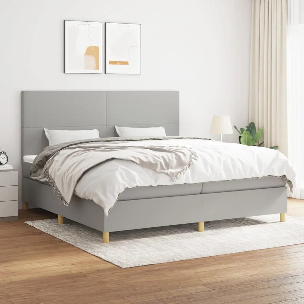 Κρεβάτι Boxspring με Στρώμα Ανοιχτό Γκρι 200x200 εκ. Υφασμάτινο