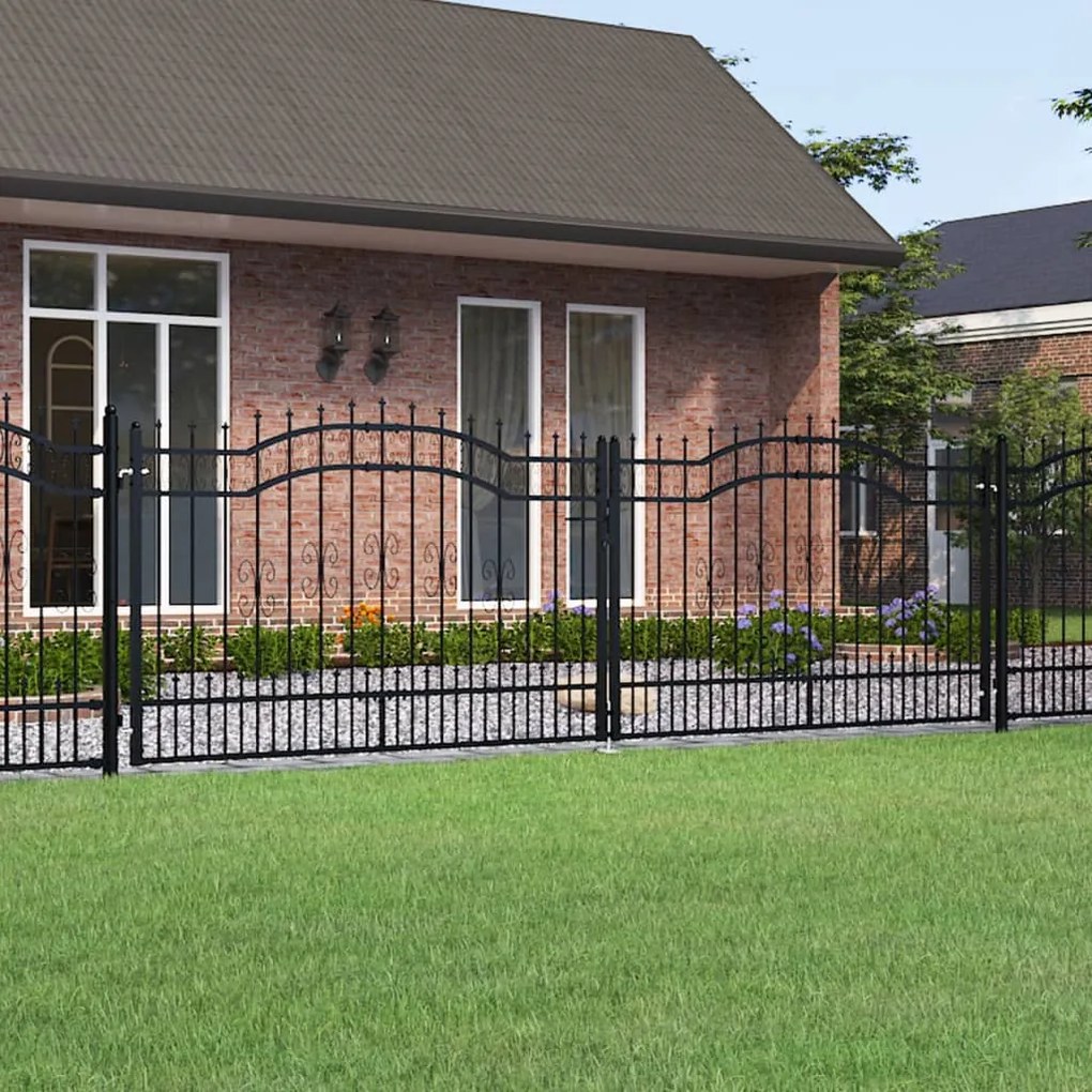 Πόρτα Περίφραξης με Κορυφή Δόρυ Μαύρη 406x125 εκ. από Ατσάλι με Ηλεκτροστατική Βαφή