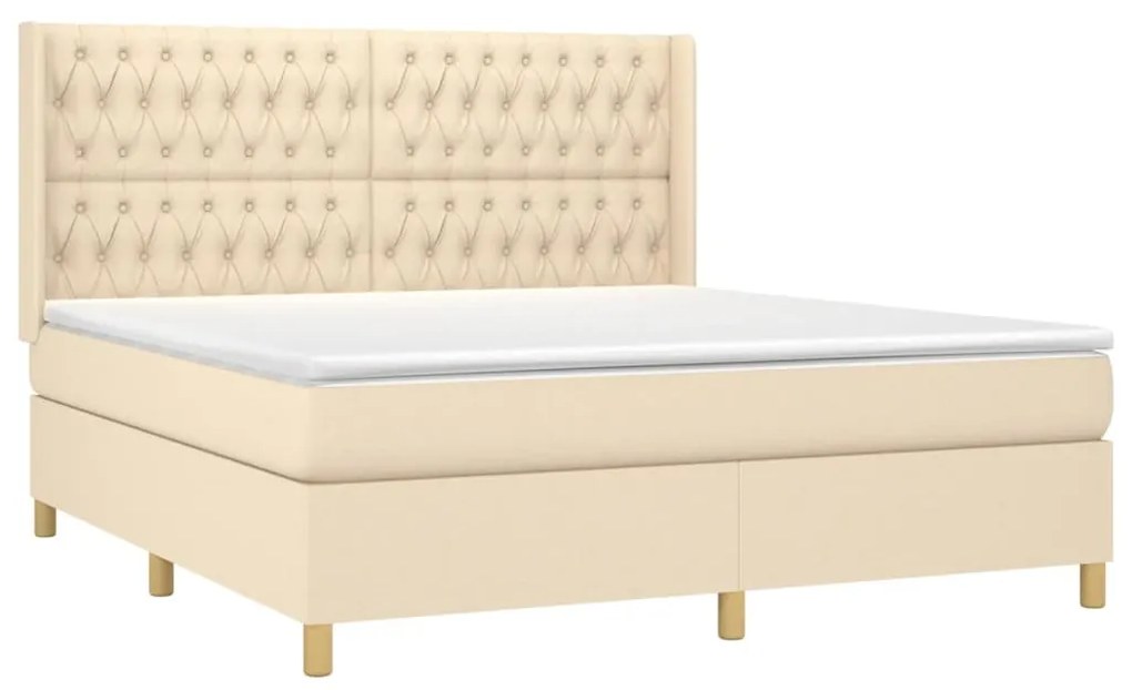 Κρεβάτι Boxspring με Στρώμα &amp; LED Κρεμ 180x200 εκ. Υφασμάτινο - Κρεμ