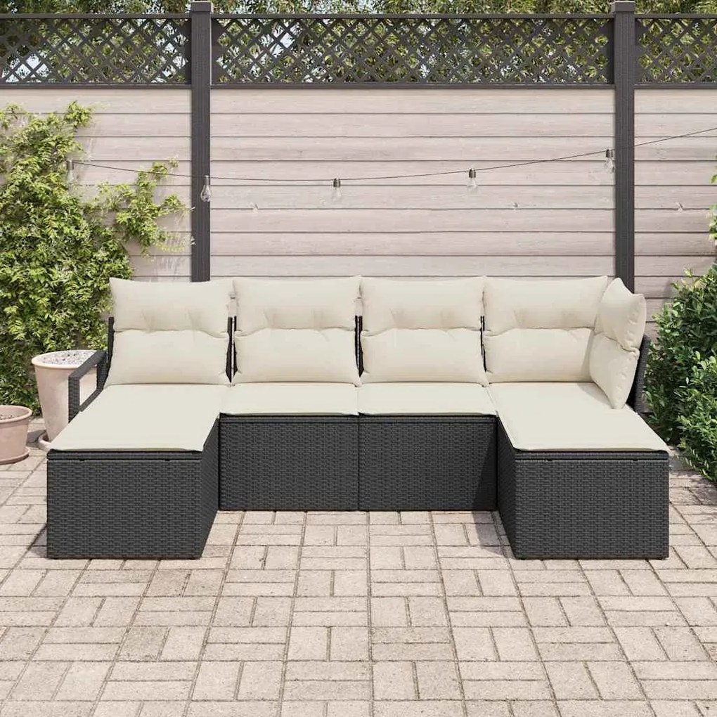 vidaXL Σετ Καναπέ Κήπου 6 pcs Μαύρο Πολυ ράταν