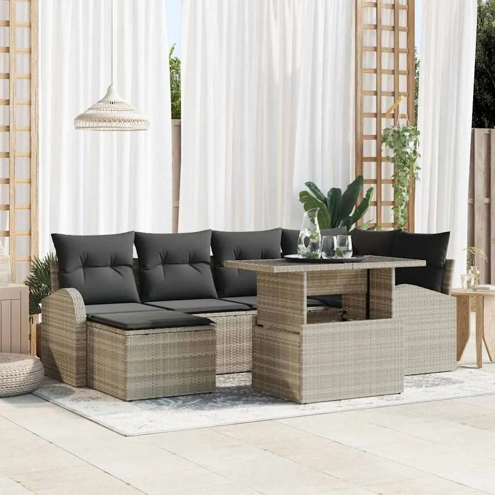 vidaXL Σετ Καναπέ Κήπου με αποθήκευση 7 pcs Ανοιχτό γκρι Πολυ ράταν