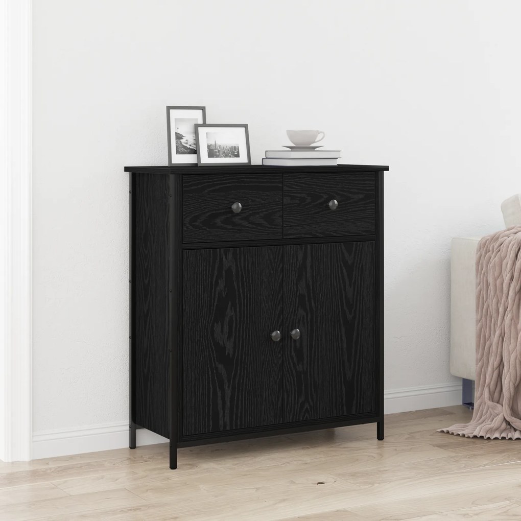 vidaXL Μπουφές Μαύρο Δρυς 70x30x80 εκ. Κατασκευασμένο από Τεχνητό Ξύλο και Ατσάλι