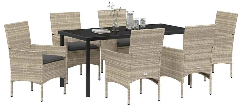 vidaXL Σέτ φαγητού για κήπο με μαξιλάρι 7 pcs Ανοιχτό γκρι Πολυ ράταν