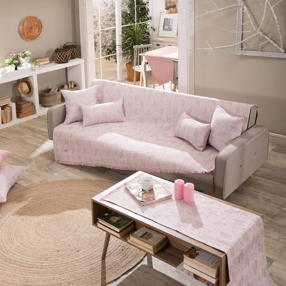 Ριχτάρι Messina 06 Pink Teoran Τριθέσιο 180x300cm Βαμβάκι-Πολυέστερ