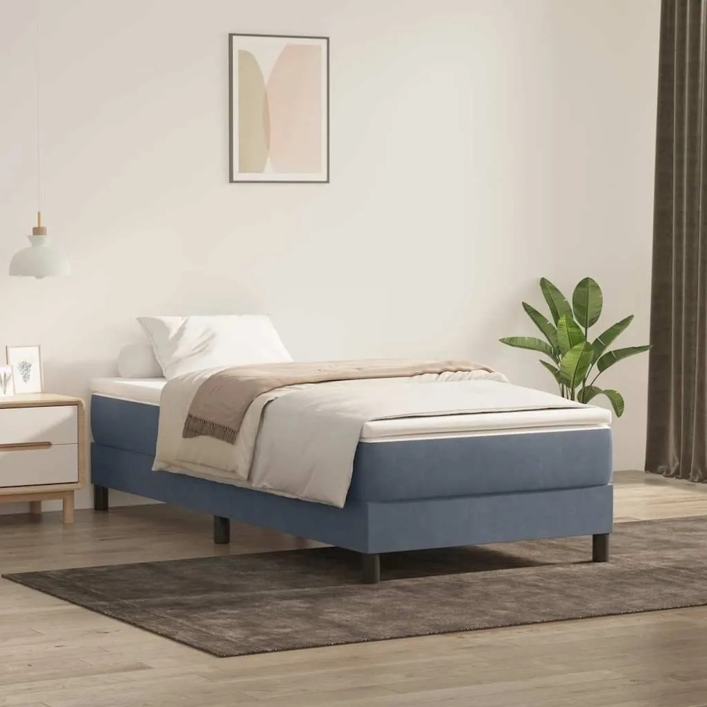 Κρεβάτι Boxspring με Στρώμα Σκούρο Γκρι 90x220 εκ. Βελούδινο - Γκρι