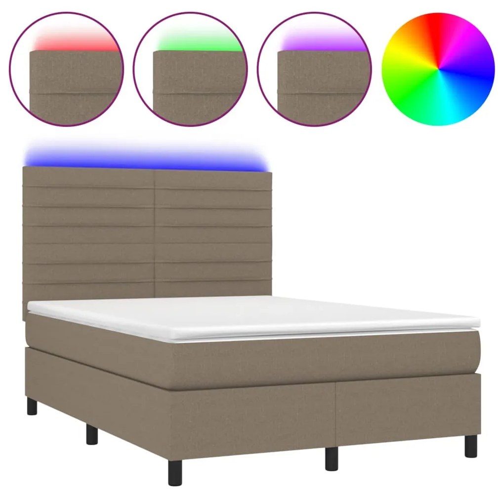 ΚΡΕΒΑΤΙ BOXSPRING ΜΕ ΣΤΡΩΜΑ &amp; LED TAUPE 140X190 ΕΚ. ΥΦΑΣΜΑΤΙΝΟ 3134953