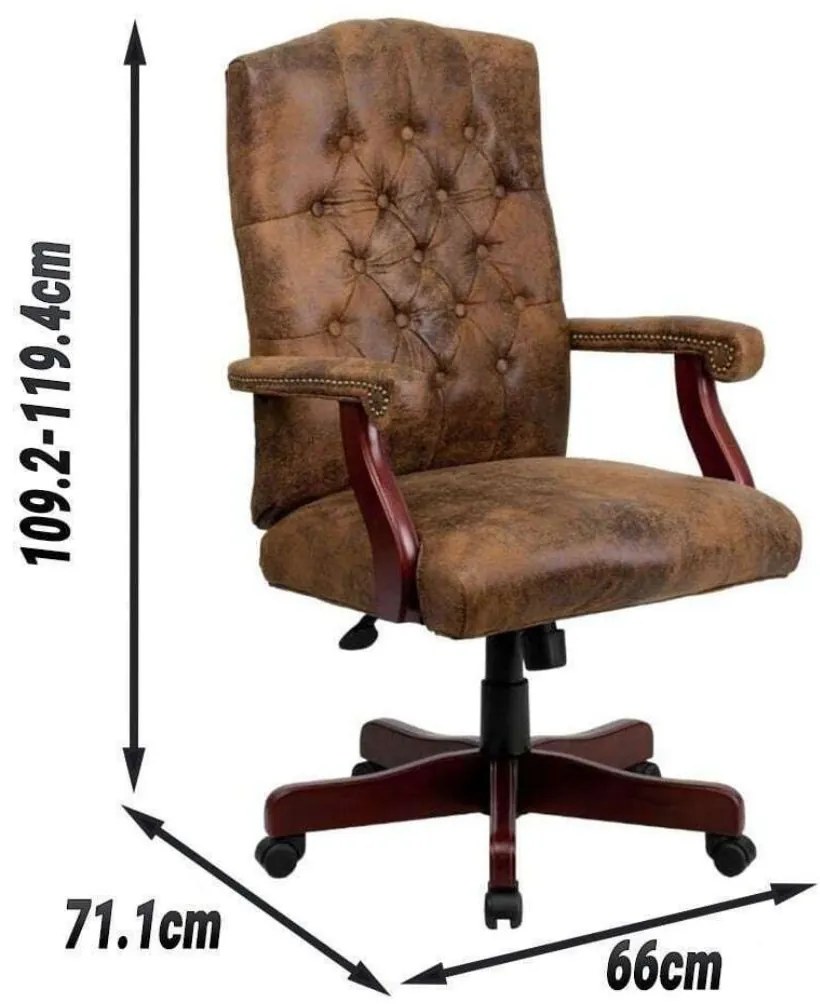 Καρέκλα Γραφείου Executive Rustic Office με Μπράτσα Καφέ