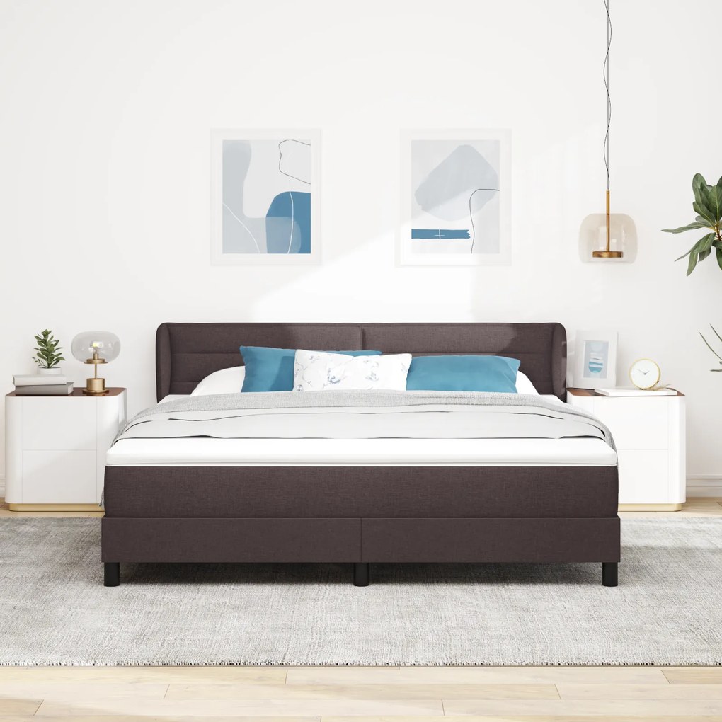 vidaXL Κρεβάτι Box Spring με Στρώμα Σκούρο Καφέ 180x200 εκ. Ύφασμα