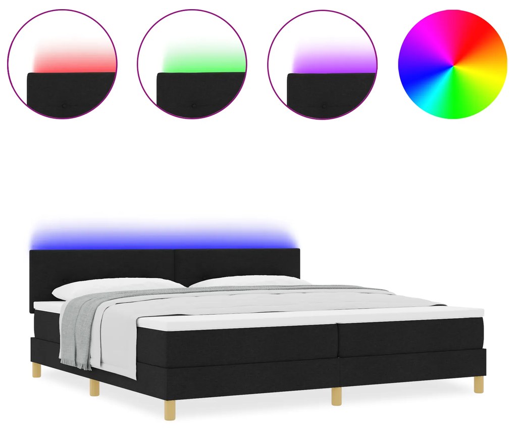 vidaXL Κρεβάτι Box Spring με LED Μαύρο 200x200 cm Ύφασμα