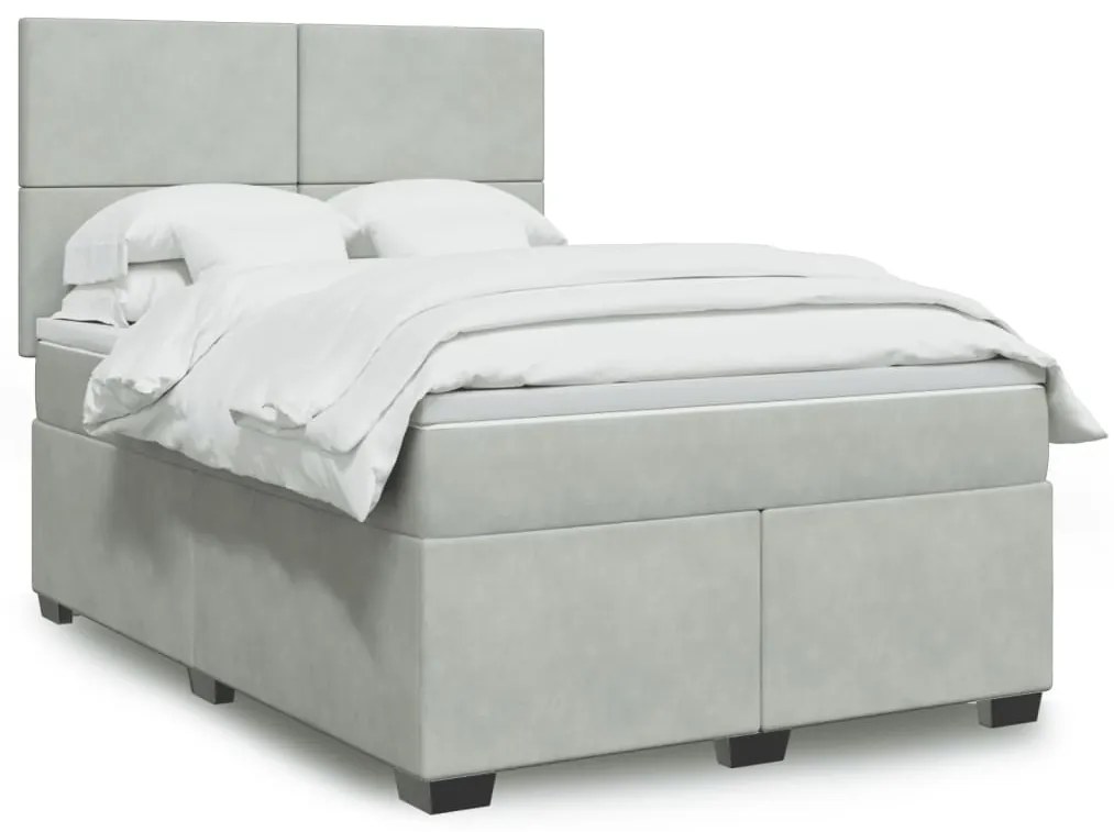 vidaXL Κρεβάτι Boxspring με Στρώμα Ανοιχτό Γκρι 140x200 εκ. Βελούδινο