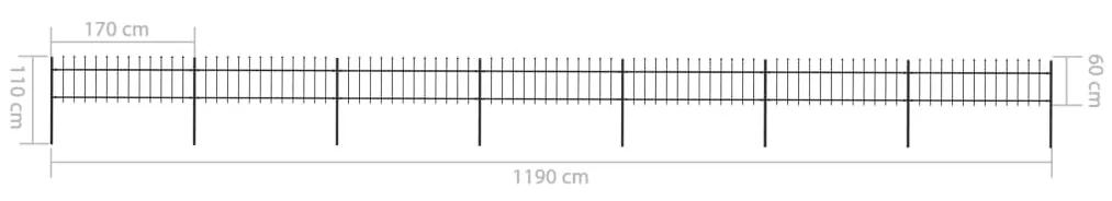vidaXL Κάγκελα Περίφραξης με Λόγχες Μαύρα 11,9 x 0,6 μ. από Χάλυβα