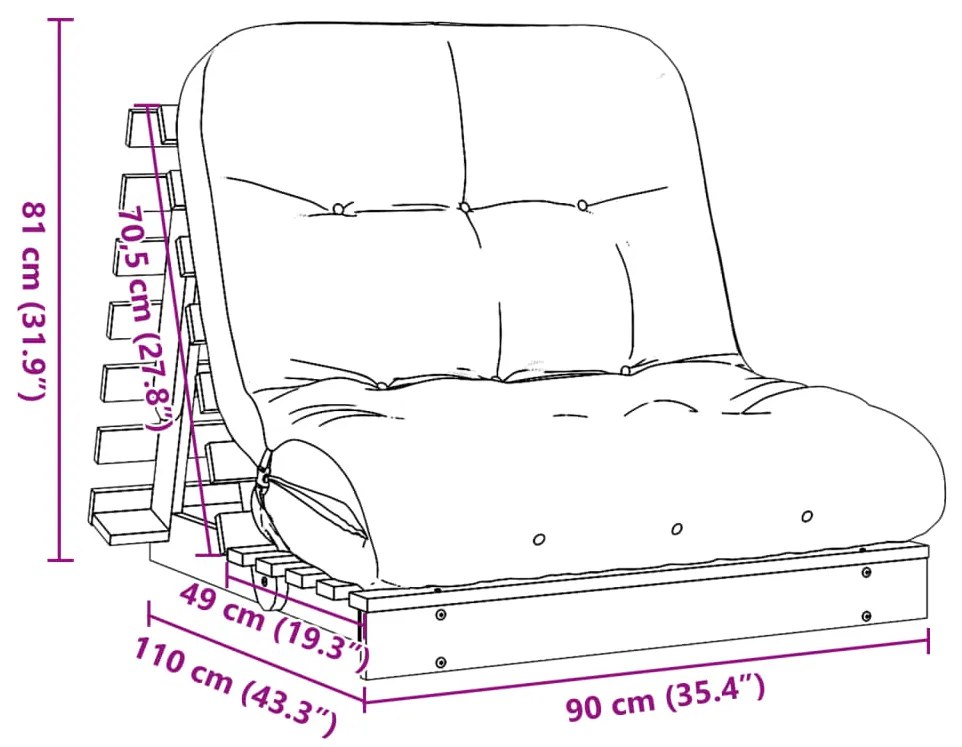 Καναπές Κρεβάτι Futon με Στρώμα 90x206x11 εκ. Μασίφ Ξύλο Πεύκου - Καφέ