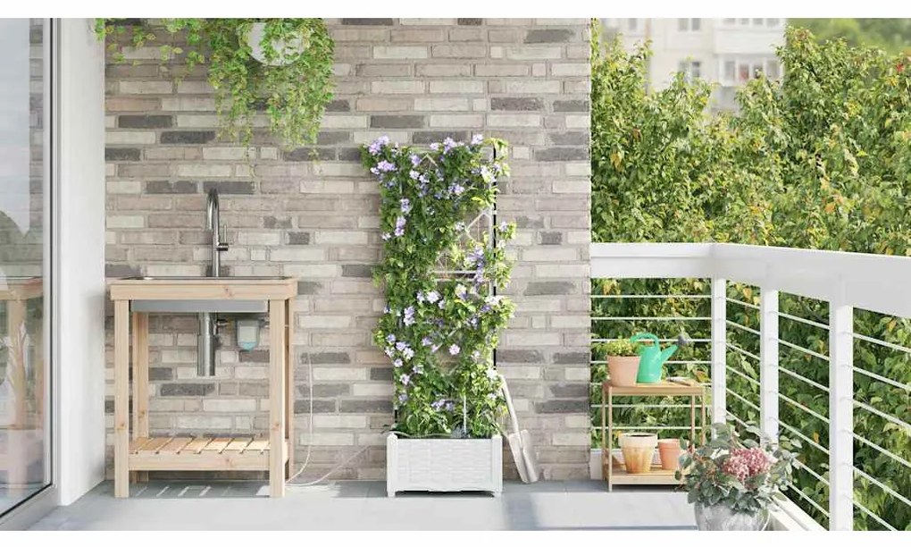 vidaXL Γλάστρες Κήπου 1 τεμ Καφασωτό Λευκό 40 x 40 x 126 cm Πλαστικό