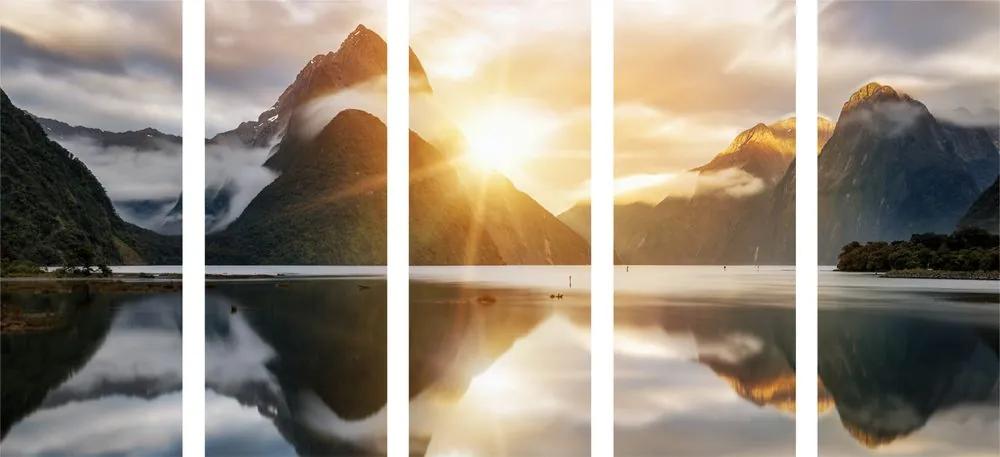 Εικόνα 5 μερών όμορφη ανατολή του ηλίου στη Νέα Ζηλανδία - 100x50