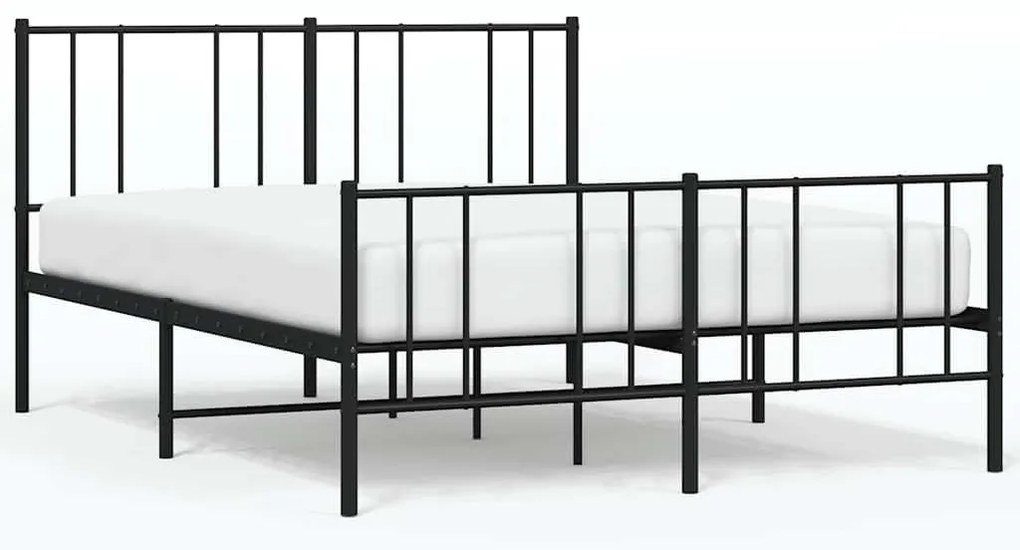 vidaXL Πλαίσιο Κρεβατιού με Κεφαλάρι&amp;Ποδαρικό Μαύρο 135x190εκ. Μέταλλο