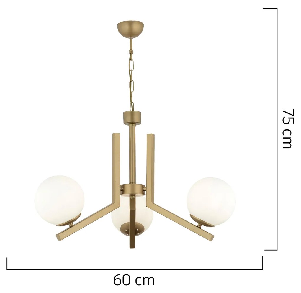Φωτιστικό Κρεμαστό ArteLibre DORADO Τρίφωτο Χρυσό/Λευκό Μέταλλο/Γυαλί 60x75cm - 14780188