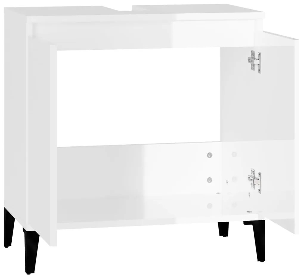 Ντουλάπι Νιπτήρα Γυαλ. Λευκό 58x33x60 εκ. Επεξεργασμένο Ξύλο - Λευκό