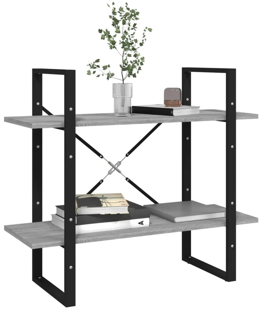 vidaXL Βιβλιοθήκη με 2 Ράφια Γκρι Sonoma 80x30x70 εκ. Επεξεργ. Ξύλο