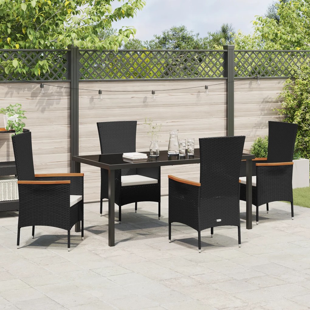 vidaXL Σετ Καρεκλών Κήπου με μαξιλάρι 5 pcs Μαύρο 160 x 80 x 73 εκ