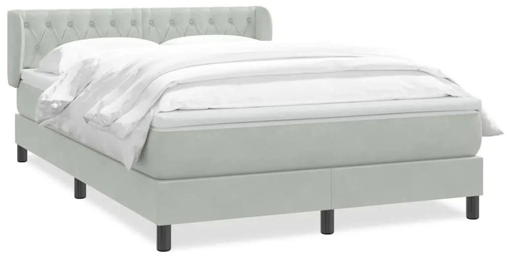 Κρεβάτι Boxspring με Στρώμα Ανοιχτό Γκρι 140x220 εκ. Βελούδινο - Γκρι