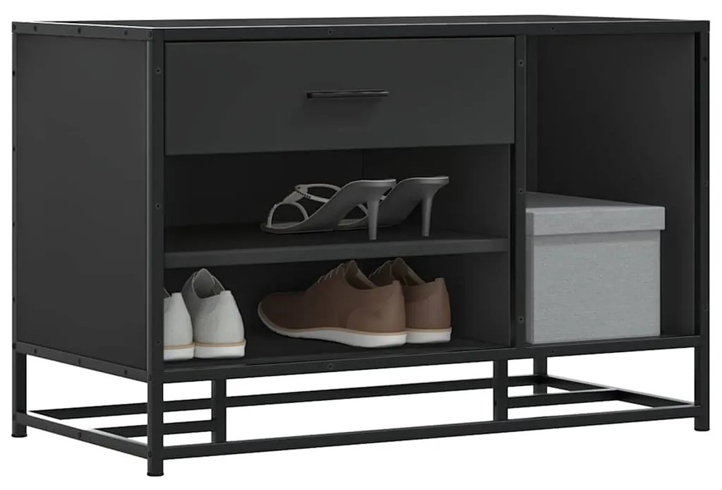 Παγκάκι παπουτσιών vidaXL Μαύρο Κατασκευασμένο ξύλο και μέταλλο