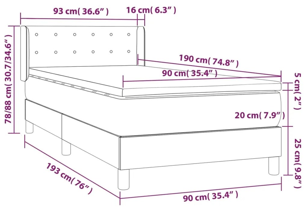 ΚΡΕΒΑΤΙ BOXSPRING ΜΕ ΣΤΡΩΜΑ ΣΚΟΥΡΟ ΓΚΡΙ 90X190 ΕΚ. ΥΦΑΣΜΑΤΙΝΟ 3130554