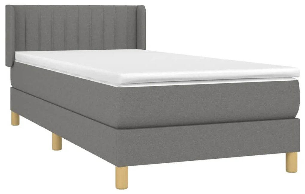 vidaXL Κρεβάτι Boxspring με Στρώμα Σκούρο Γκρι 90x200 εκ. Υφασμάτινο